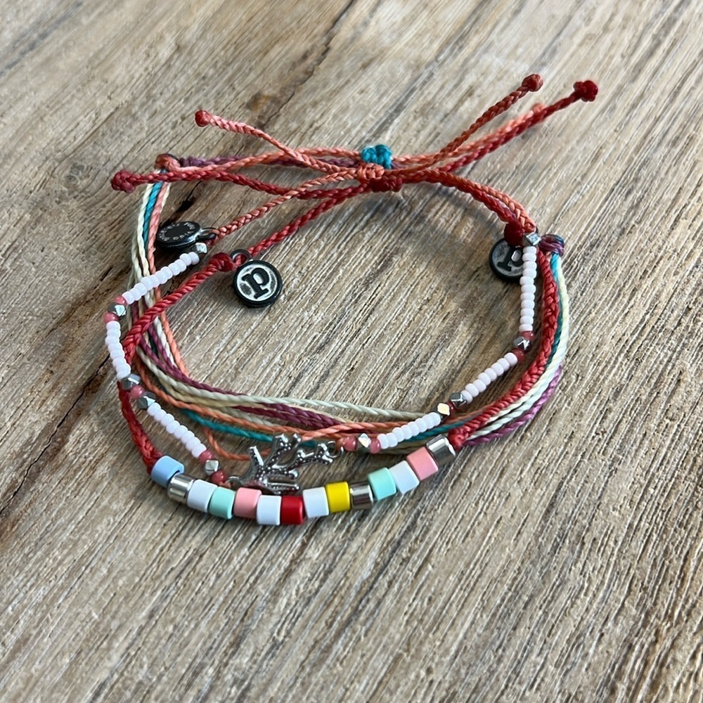 Pura Vida Bracelet Bundle Peach Orange Coral Shell Seed Bead Silver String Rare